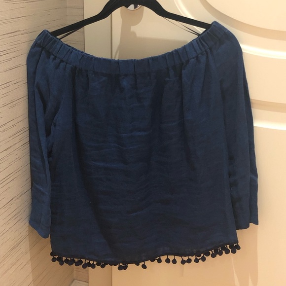 Denim looking 3/4 sleeve off the shoulder top
